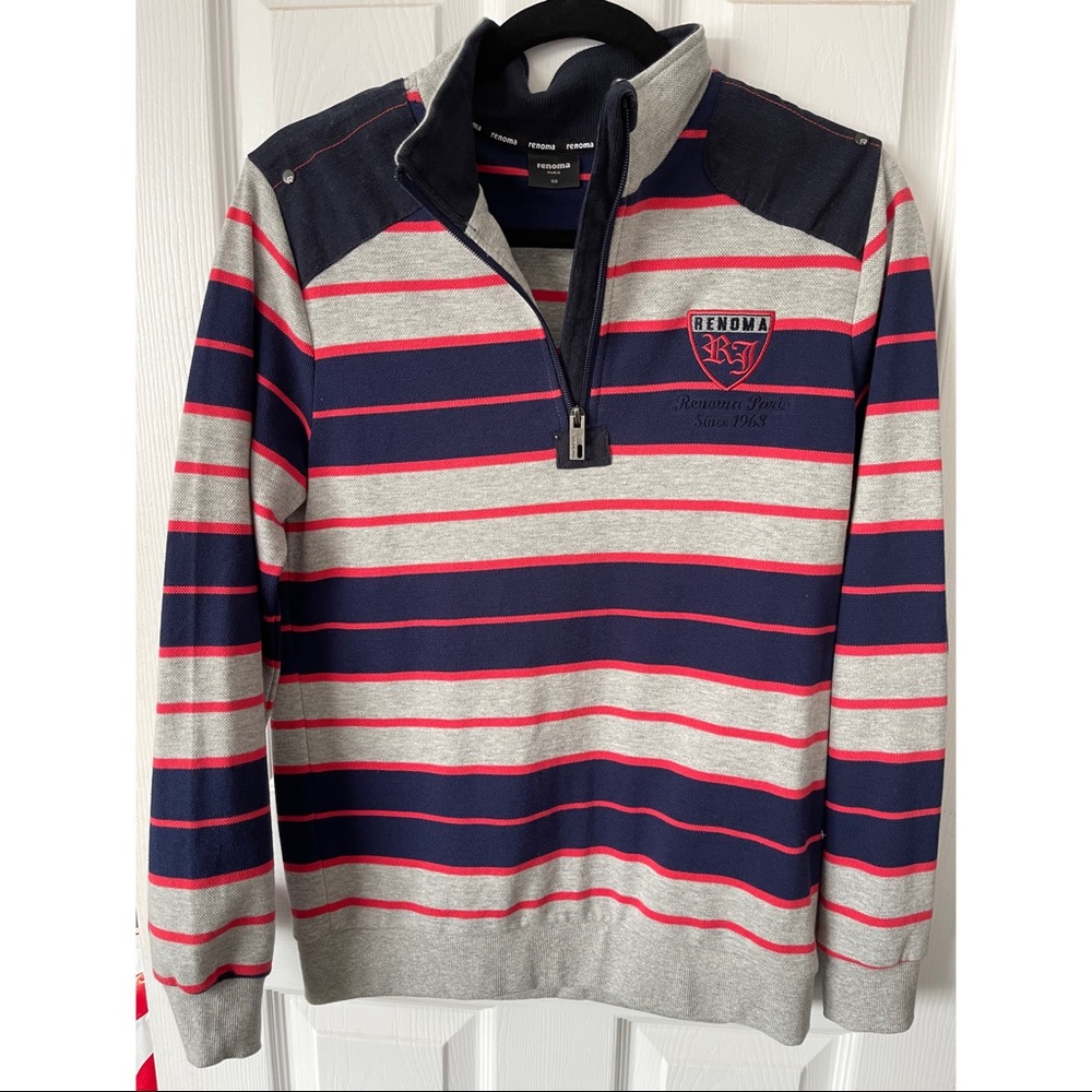Rugby Striped 1/4 zip Pullover Sweater Jersey Men's Small RENOMA PARIS Preppy